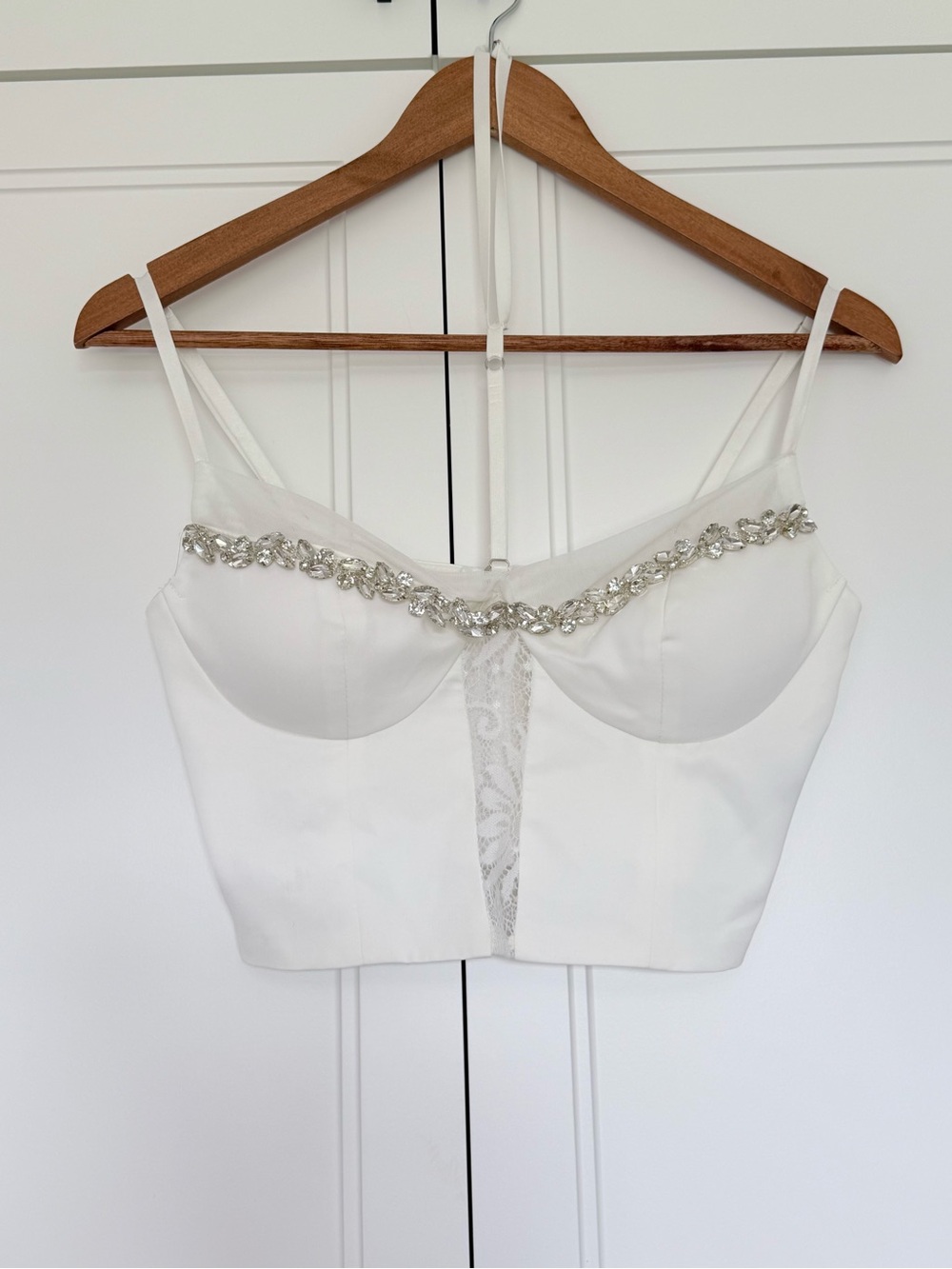 White Rhinestone Lace Halter Corset Crop Top Size S
